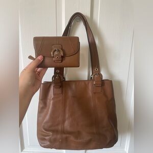 Coach Soho Brown Leather Tote and Matching Wallet Set